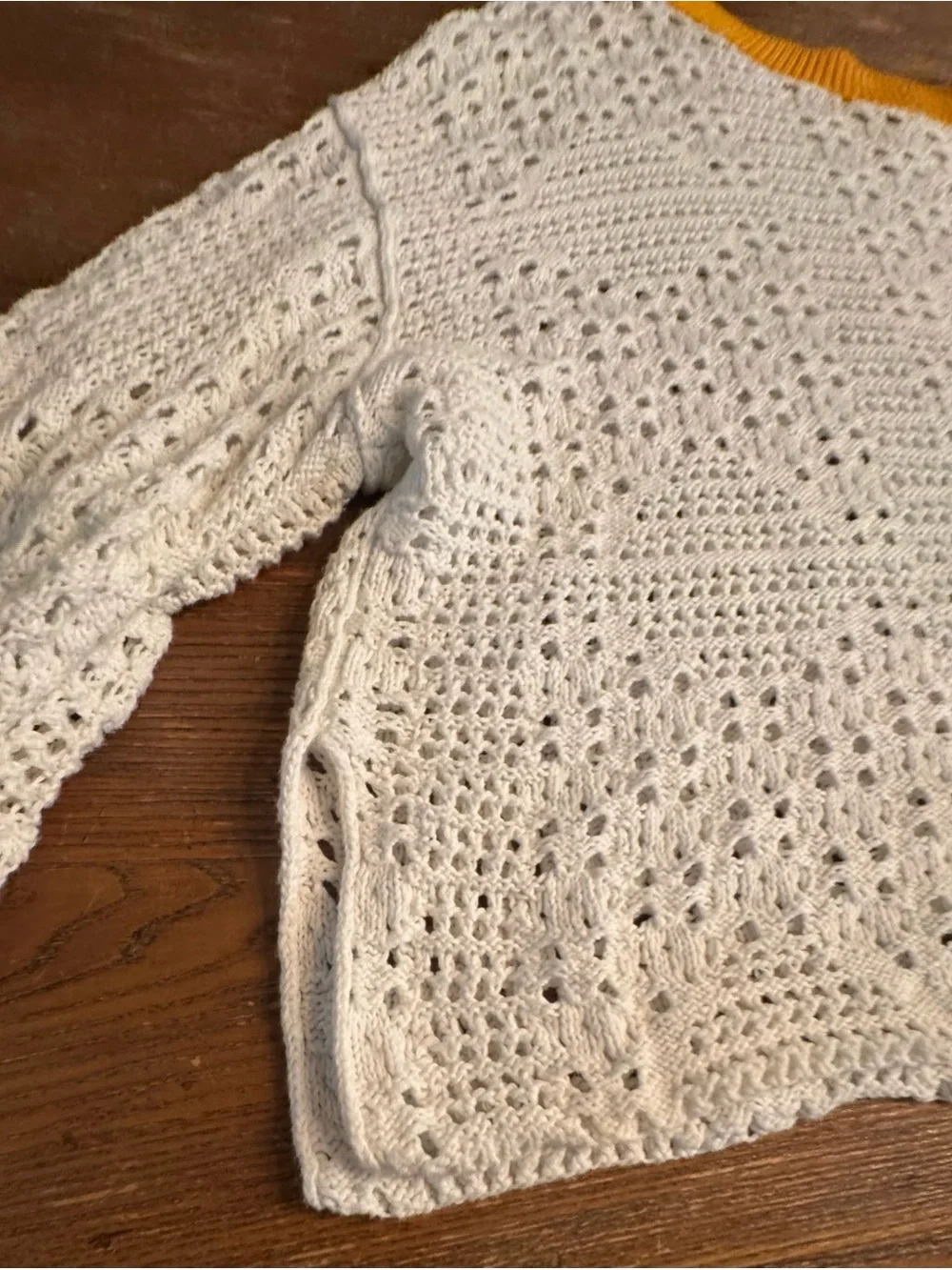 Free People White Open-Knit Sweater with Gold  Trim